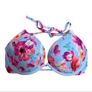 VICTORIA'S SECRET Bombshell Add-2-Cups Push-Up Bikini Top Blue Floral Size: 34B